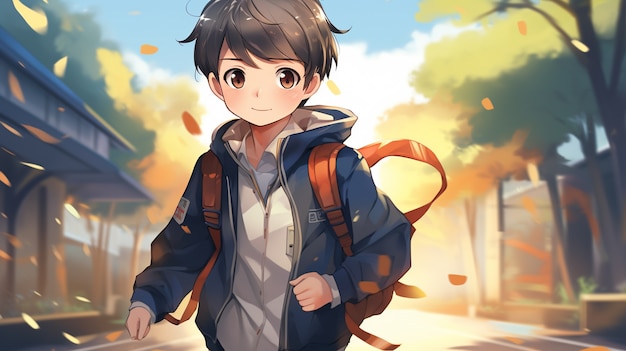 Retrato de un estudiante en estilo anime que asiste a la escuela