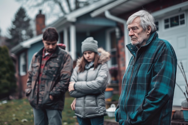 Foto gratuita retrato de una familia multigeneracional que comparte una casa debido al aumento inasequible de los precios en el mercado de la vivienda