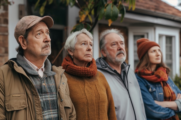 Retrato de una familia multigeneracional que comparte una casa debido al aumento inasequible de los precios en el mercado de la vivienda