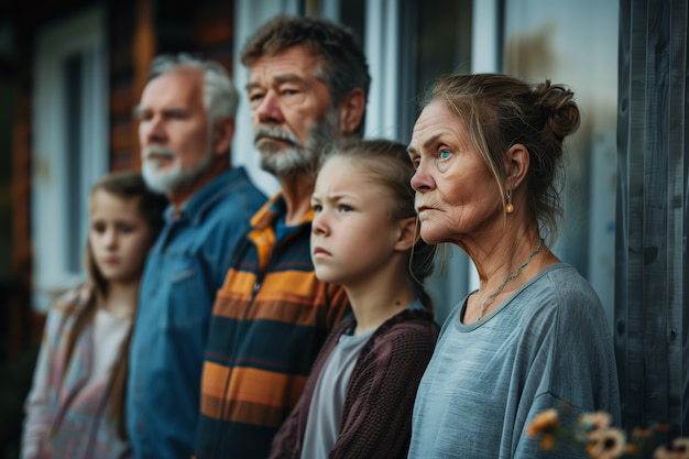 Retrato de una familia multigeneracional que comparte espacio en el hogar debido a los altos precios de la vivienda