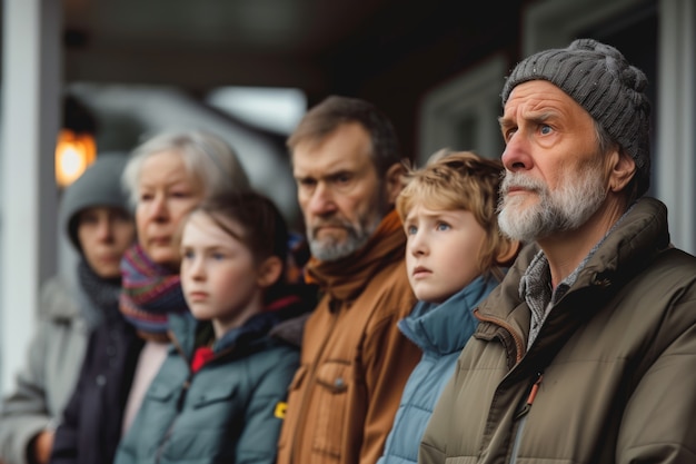 Retrato de una familia multigeneracional que comparte espacio en el hogar debido a los altos precios de la vivienda