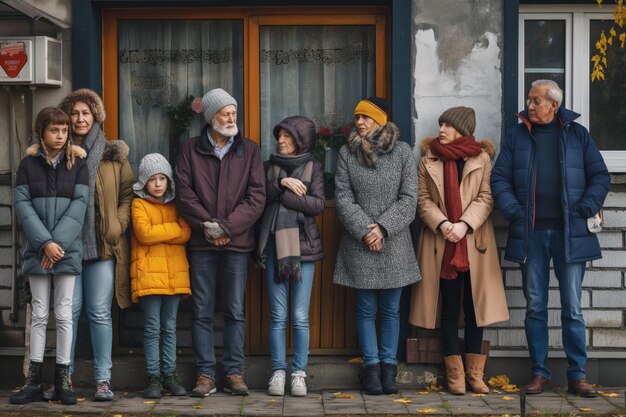 Retrato de una familia multigeneracional que comparte espacio en el hogar debido a los altos precios de la vivienda