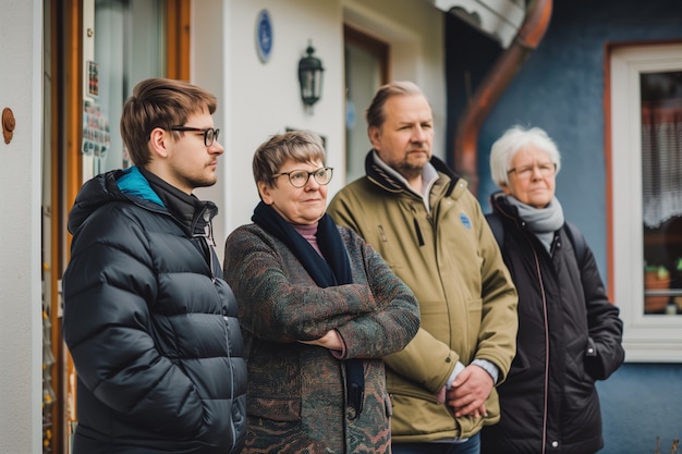 Retrato de una familia multigeneracional que comparte espacio en el hogar debido a los altos precios de la vivienda