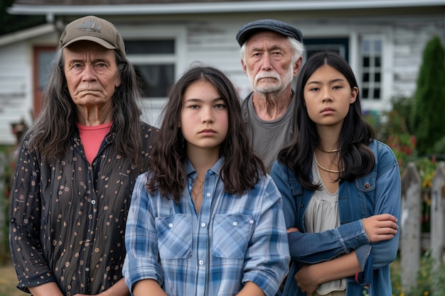 Foto gratuita retrato de una familia multigeneracional que comparte espacio en el hogar debido a los altos precios de la vivienda