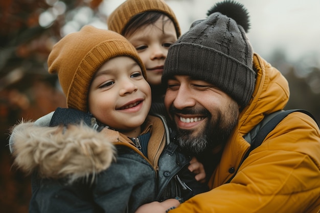 Foto gratuita retrato de una familia no tradicional con un padre soltero