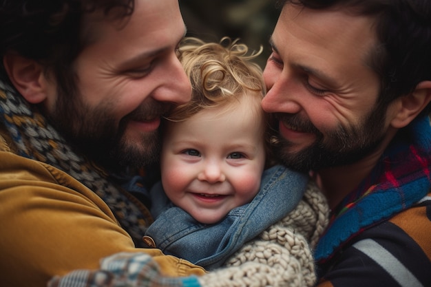 Foto gratuita retrato de una familia no tradicional con padres homosexuales
