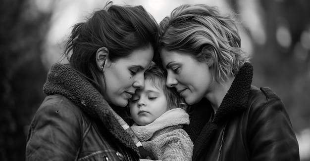Foto gratuita retrato de una familia no tradicional con padres homosexuales