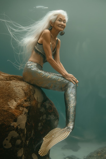 Retrato de fantasía de una mujer sirena anciana