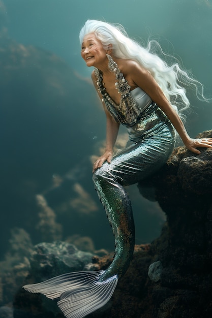 Foto gratuita retrato de fantasía de una mujer sirena anciana