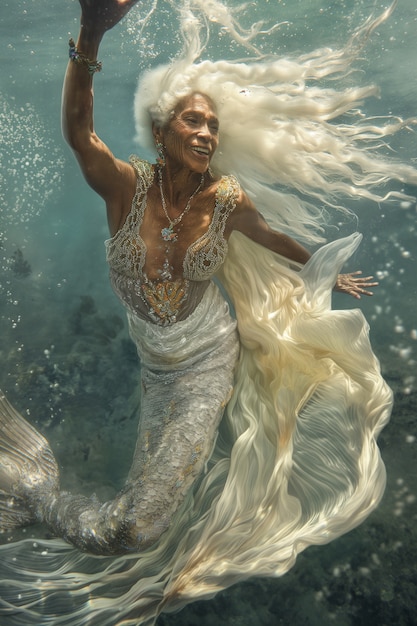 Foto gratuita retrato de fantasía de una mujer sirena anciana