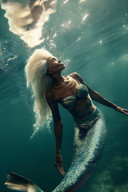 Foto gratuita retrato de fantasía de una mujer sirena anciana