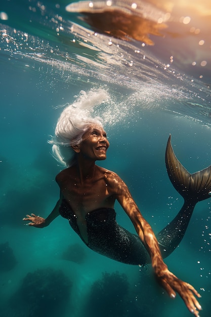 Foto gratuita retrato de fantasía de una mujer sirena anciana