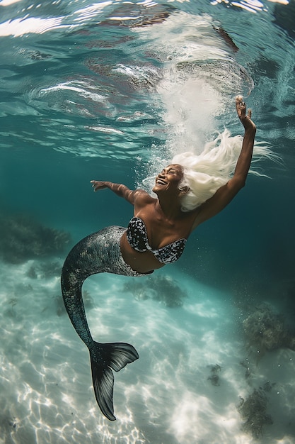 Foto gratuita retrato de fantasía de una mujer sirena anciana