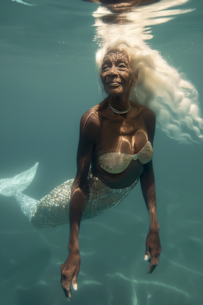 Foto gratuita retrato de fantasía de una mujer sirena anciana