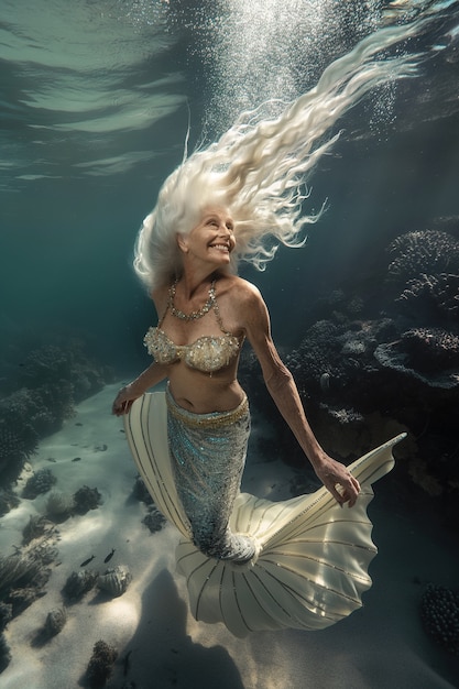 Retrato de fantasía de una mujer sirena anciana