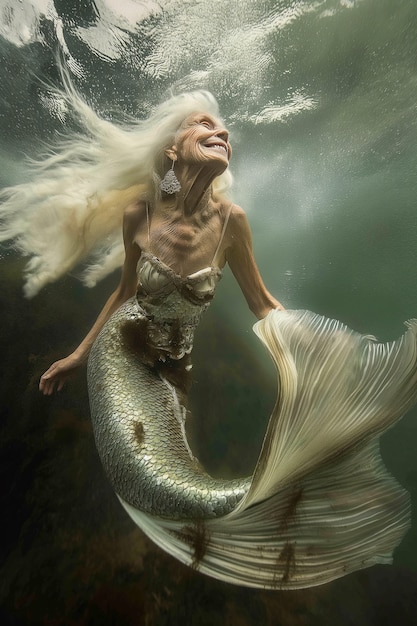 Foto gratuita retrato de fantasía de una mujer sirena anciana