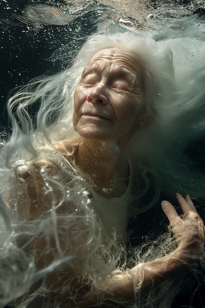 Foto gratuita retrato de fantasía de una mujer sirena anciana