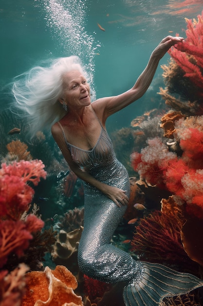 Foto gratuita retrato de fantasía de una mujer sirena anciana