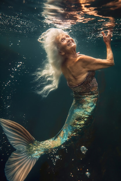 Retrato de fantasía de una mujer sirena anciana