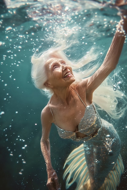 Foto gratuita retrato de fantasía de una mujer sirena anciana