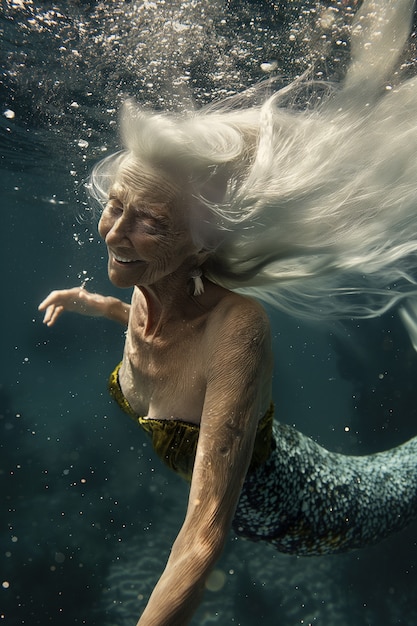 Foto gratuita retrato de fantasía de una mujer sirena anciana