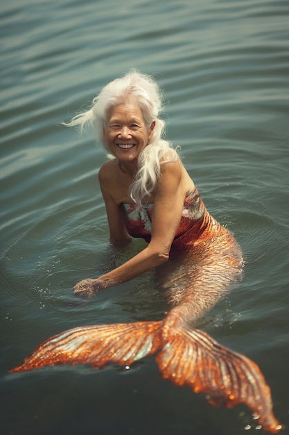 Retrato de fantasía de una mujer sirena anciana