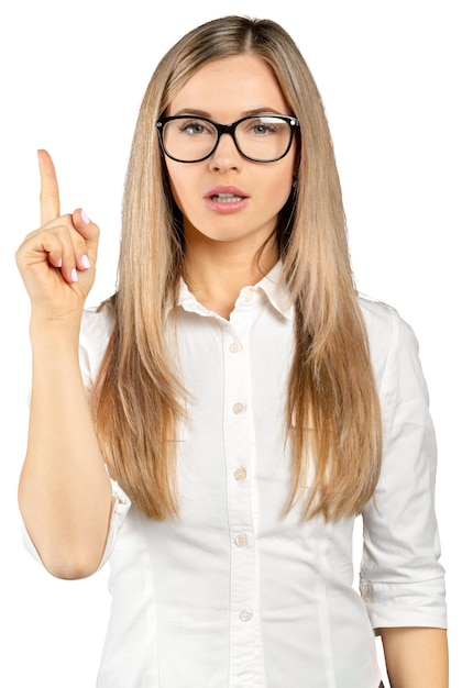 Foto gratuita retrato de feliz empresaria aislado en blanco