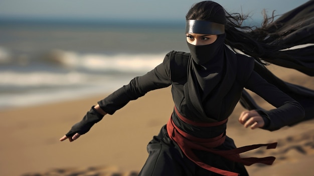 Foto gratuita retrato fotorrealista de una guerrera ninja