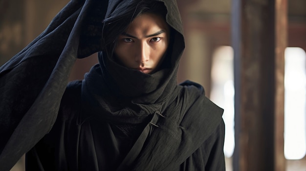 Foto gratuita retrato fotorrealista de una guerrera ninja