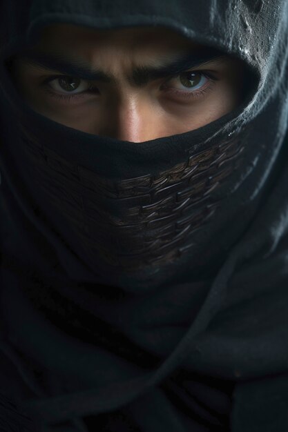 Retrato fotorrealista del guerrero ninja masculino