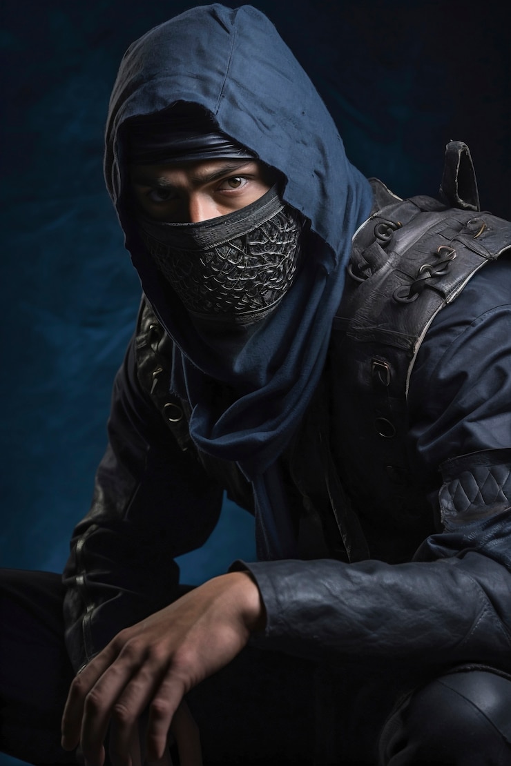 Foto gratuito retrato fotorrealista del guerrero ninja masculino