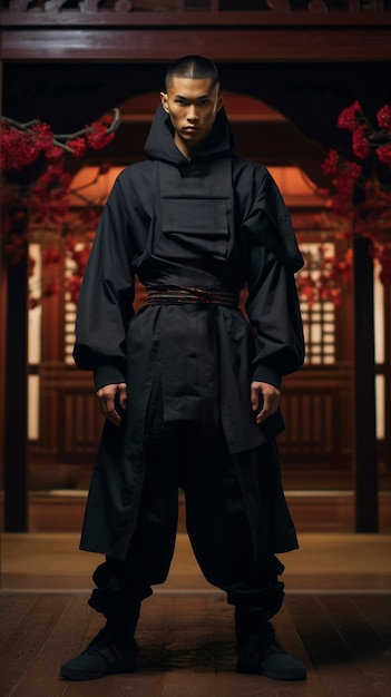 Retrato fotorrealista del guerrero ninja masculino