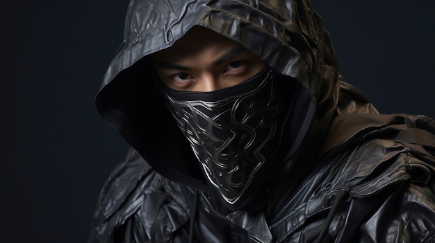 Retrato fotorrealista de un guerrero ninja