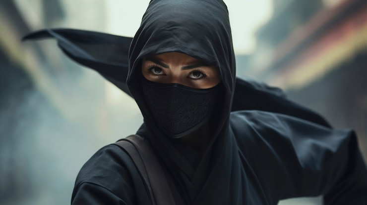 Foto gratuito retrato fotorrealista de una mujer guerrera ninja