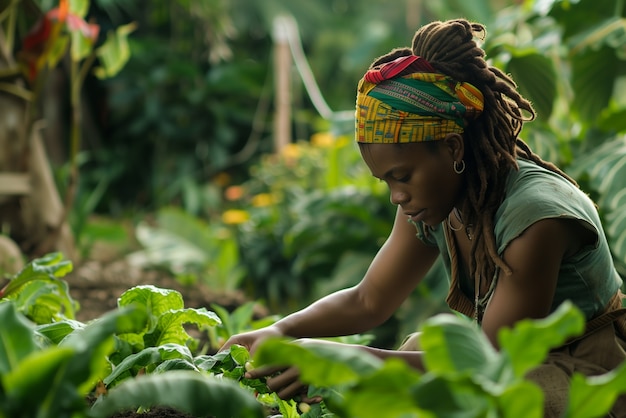 Foto gratuita retrato fotorrealista de una mujer rastafari africana con dreads