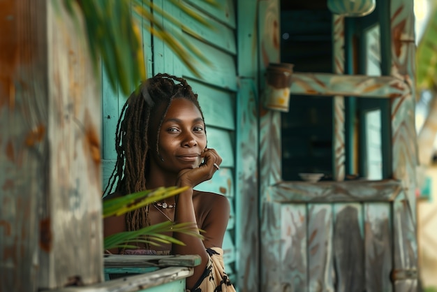 Foto gratuita retrato fotorrealista de una mujer rastafari africana con dreads