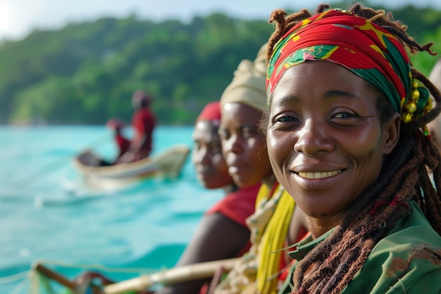 Foto gratuita retrato fotorrealista de una mujer rastafari con dreads africanos