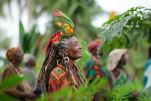 Foto gratuita retrato fotorrealista de una mujer rastafari con dreads africanos