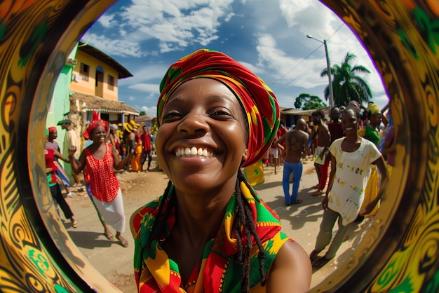 Foto gratuita retrato fotorrealista de una mujer rastafari con dreads africanos