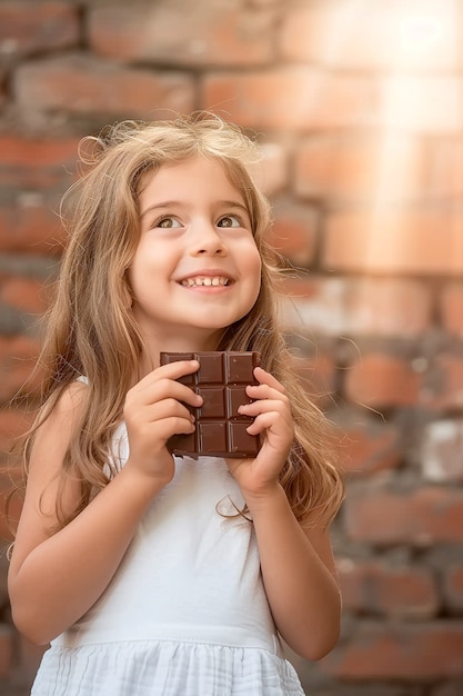 Foto gratuita retrato fotorrealista de un niño comiendo chocolate sabroso y dulce