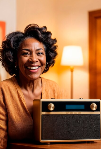 Retrato fotorrealista de una persona escuchando la radio en la celebración del Día Mundial de la Radio