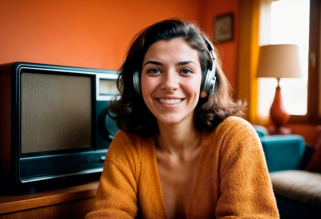 Retrato fotorrealista de una persona escuchando la radio en la celebración del Día Mundial de la Radio