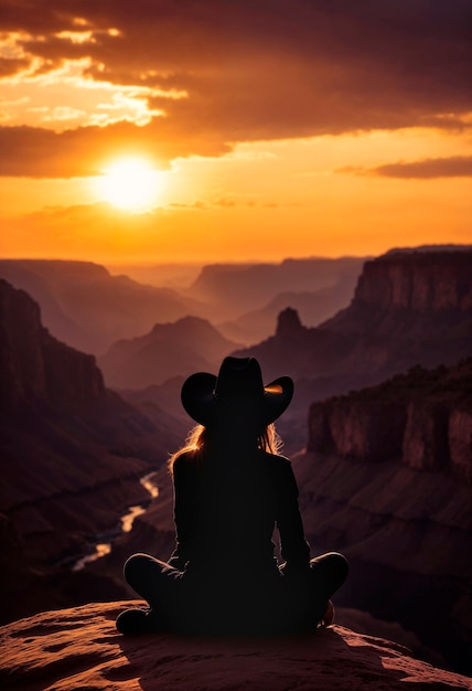 Retrato fotorrealista de una vaquera al atardecer