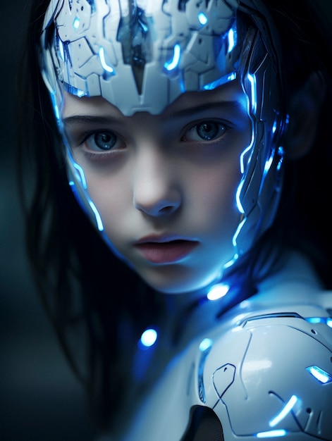 Retrato futurista de una chica joven con alta tecnología