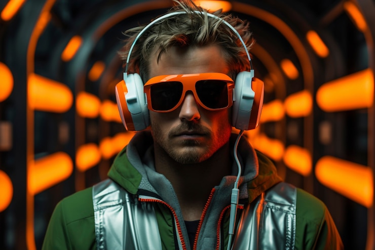Foto gratuito retrato futurista de un hombre de tiro medio