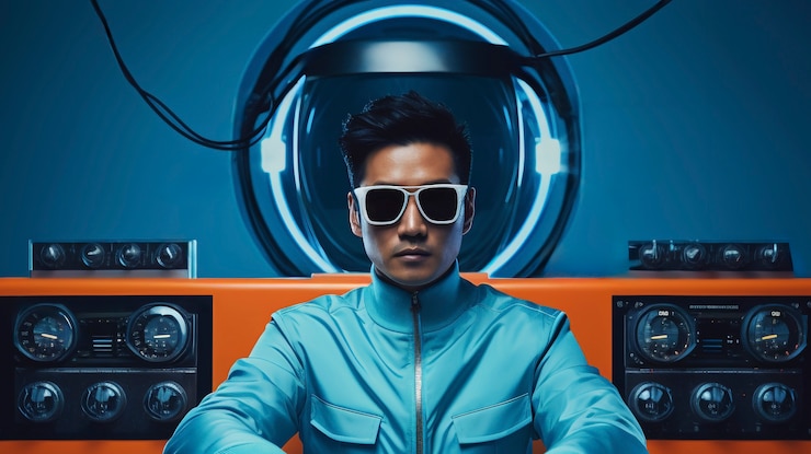 Foto gratuito retrato futurista de un hombre de tiro medio