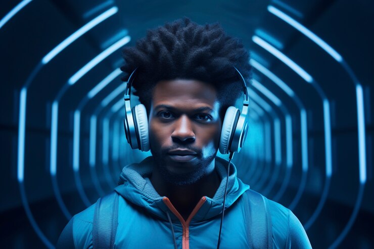 Foto gratuito retrato futurista de un hombre de tiro medio