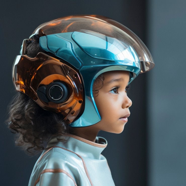 Foto gratuito retrato futurista de una joven con alta tecnología