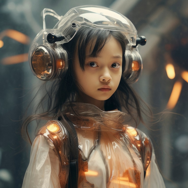 Foto gratuito retrato futurista de una joven con alta tecnología