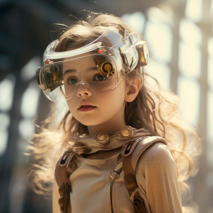 Foto gratuito retrato futurista de una joven con alta tecnología
